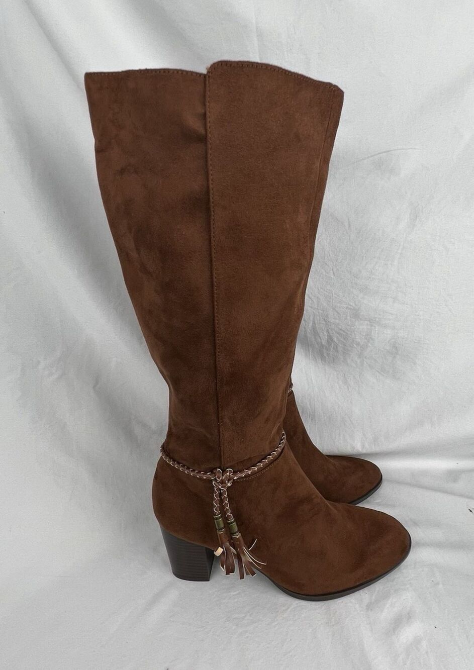 A2 by Aerosoles Brown Knee High Boots Womens 9M Braided Tassel Block Heel Boho